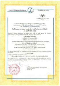 Strauteks.EU Razošanas procesa kontroles atbilstības sertifikāts